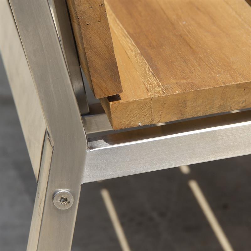 Zilart Gartenbank mit Rückenlehne o. Armlehne 132 Vintage Teak mit Edelstahlgestell 132x63,5x91,4 cm