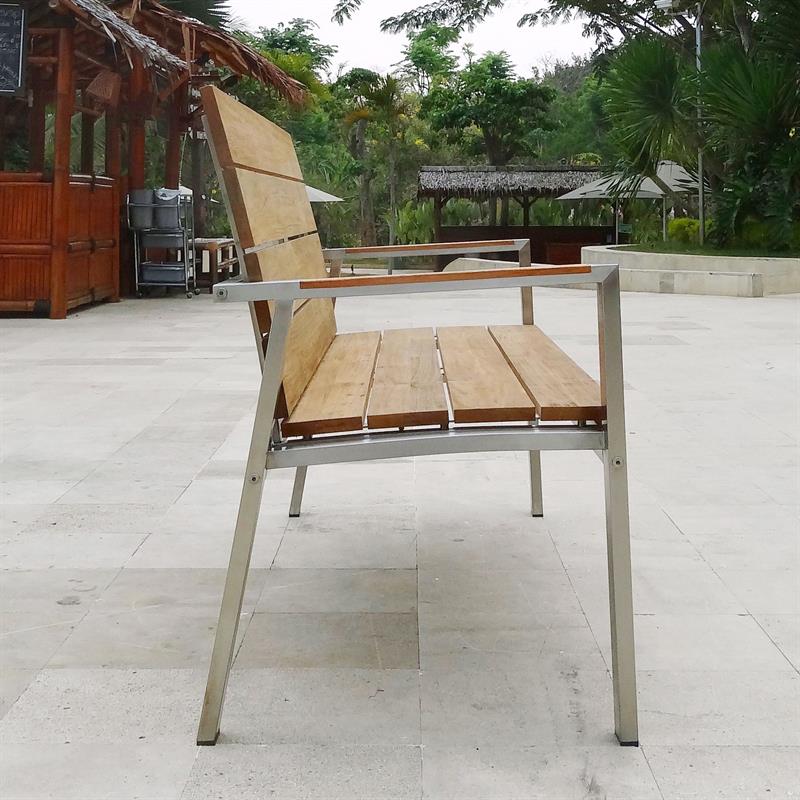 Zilart garden bench with backrest + armrest 140 - vintage teak brushed + stainless steel frame