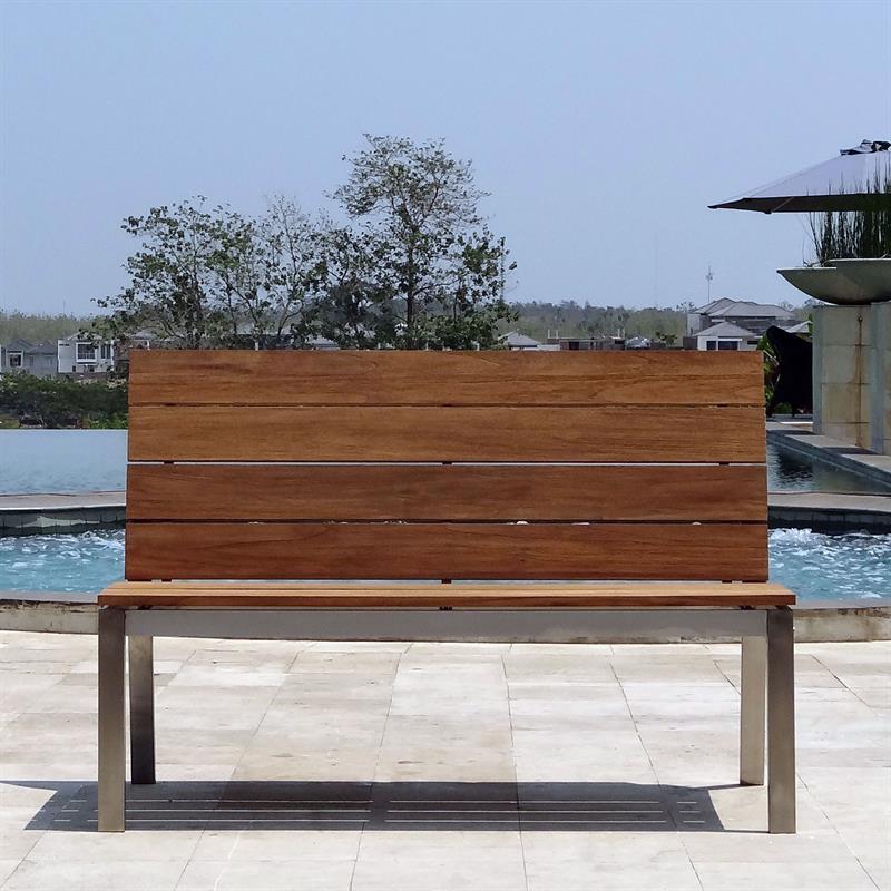 Zilart Gartenbank mit Rückenlehne o. Armlehne 132 Vintage Teak mit Edelstahlgestell 132x63,5x91,4 cm