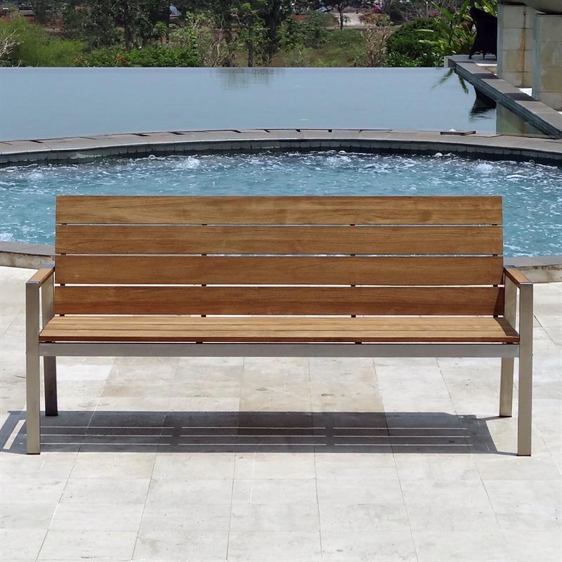 Zilart Gartenbank mit Rücken-+ Armlehne 190 - Vintage Teak gebürstet + Edelstahlgestell