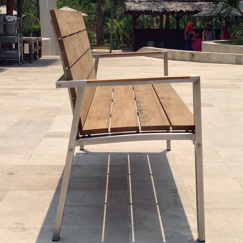 Zilart Gartenbank mit Rücken-+ Armlehne 190 - Vintage Teak gebürstet + Edelstahlgestell