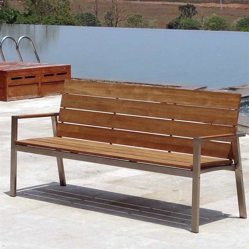 Zilart Gartenbank mit Rücken-+ Armlehne 190 - Vintage Teak gebürstet + Edelstahlgestell