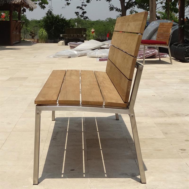 Zilart Gartenbank mit Rückenlehne o. Armlehne 182 - Vintage Teak gebürstet + Edelstahlgestell