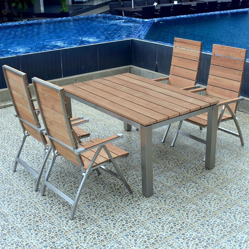 Zilart Hochlehner - Vintage Teak gebürstet + Edelstahlgestell