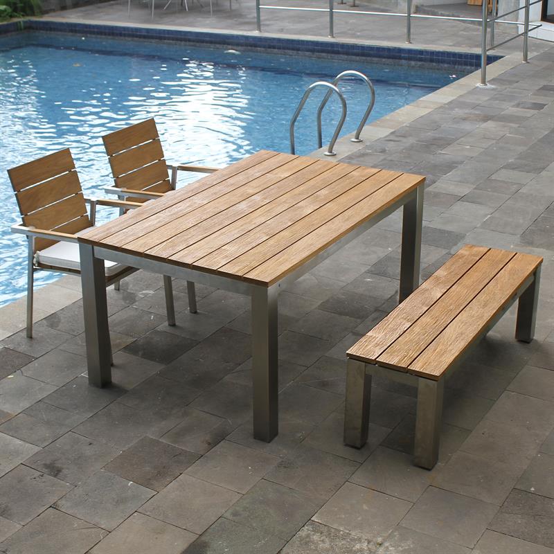 Zilart garden bench without backrest 140x45 cm - vintage teak brushed + stainless steel frame