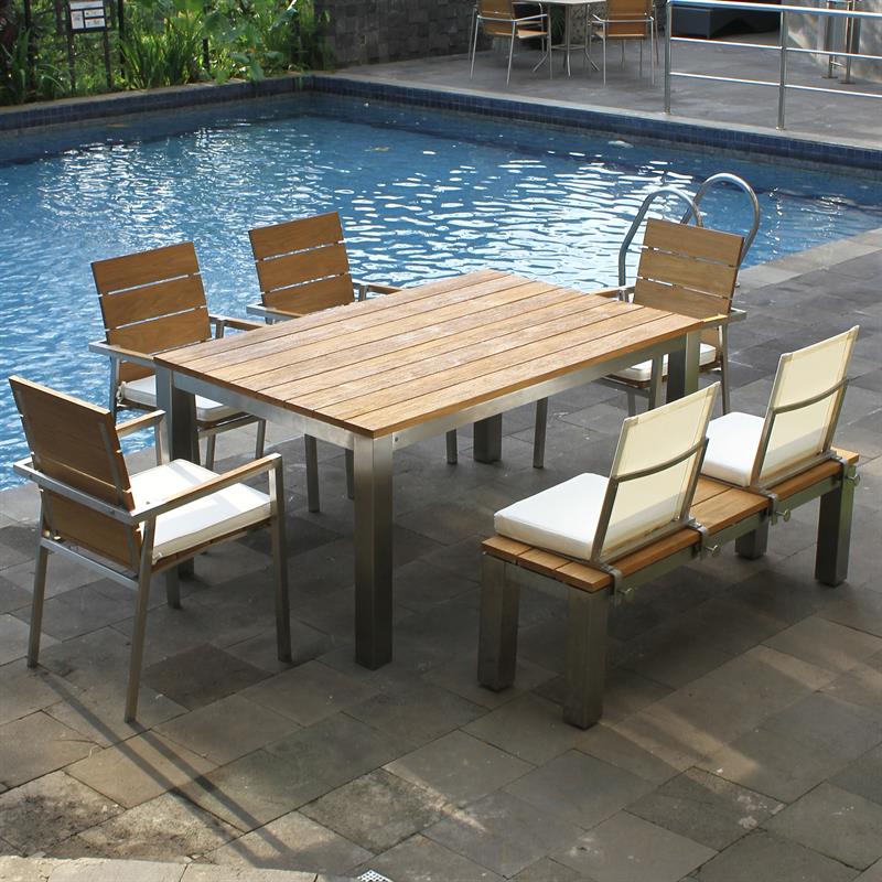 Zilart garden bench without backrest 140x45 cm - vintage teak brushed + stainless steel frame