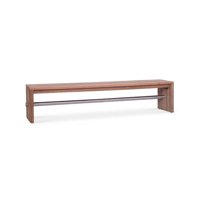 Banc de jardin Clio sans dossier 175 cm teck brossé recyclé et inox