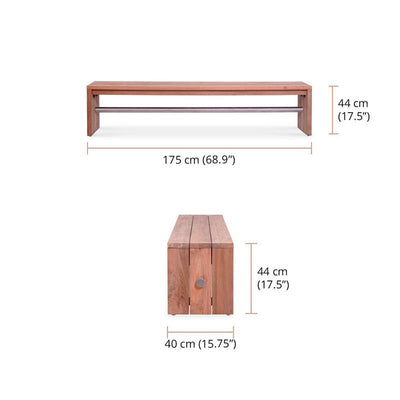 Banc de jardin Clio sans dossier 175 cm teck brossé recyclé et inox