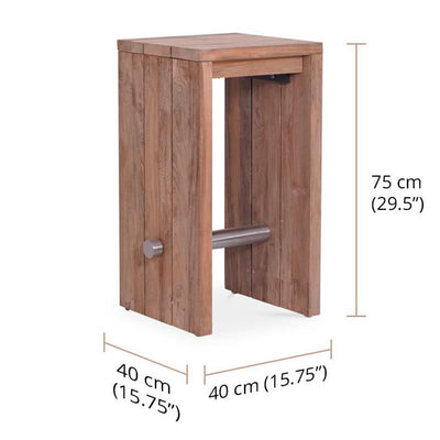 Tabouret de bar Clio Teck recyclé brossé et acier inoxydable