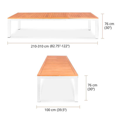 Florence aluminum front extension table 310/210x100x77 cm Certified Teak GRADE A with aluminum frame