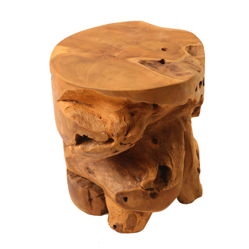 Tabouret en teck "racine naturelle" rond en teck massif - 35 x 35 x 40 cm
