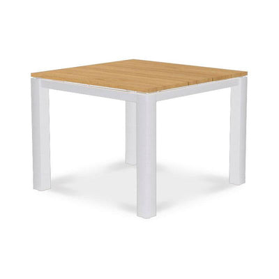 Table à manger Planka en aluminium 100x100x76cm teck brossé thermolaqué grade A avec structure en aluminium