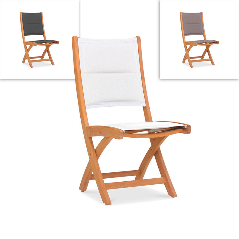 Chaise pliante Rivera DELUXE - tapissée sans accoudoirs en teck GRADE A + Batyline + ferrures en acier inoxydable