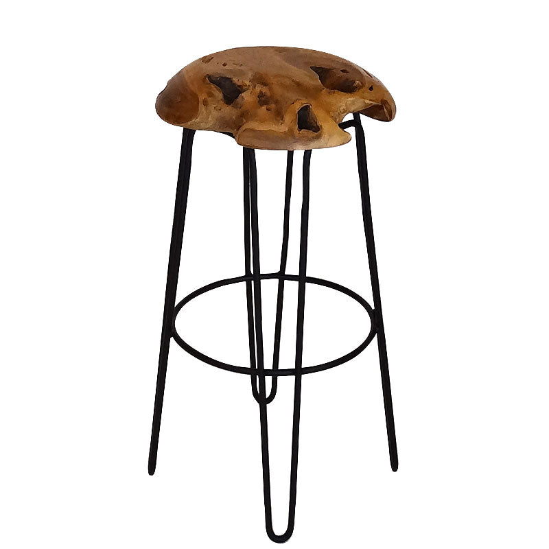 Tabouret de bar en teck Root en bois de racine de teck naturel massif - avec pieds en acier