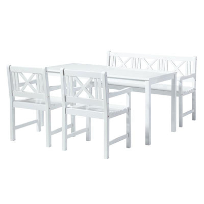 Banc de jardin Rosenborg 150 cm - bois d'acajou certifié peint blanc brillant