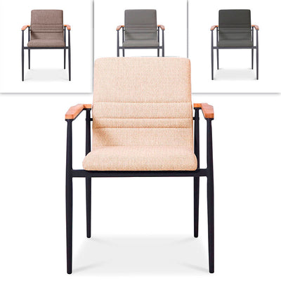 Ruby stacking chair with upholstery and teak armrests, powder-coated aluminum, weatherproof upholstery
