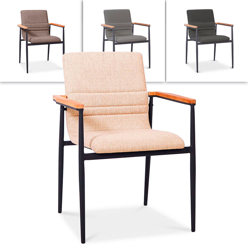 Ruby stacking chair with upholstery and teak armrests, powder-coated aluminum, weatherproof upholstery