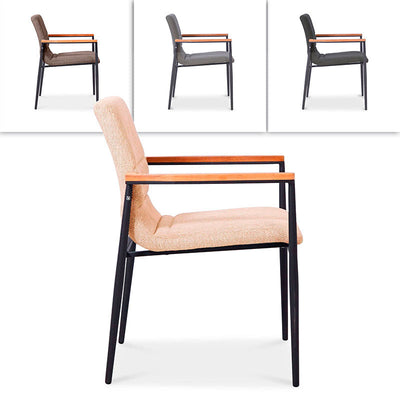 Ruby stacking chair with upholstery and teak armrests, powder-coated aluminum, weatherproof upholstery