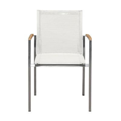 Alzette stacking chair Eco stainless steel with Batyline and teak armrest