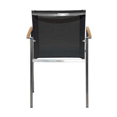 Alzette stacking chair Eco stainless steel with Batyline and teak armrest