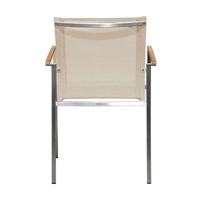 Alzette stacking chair Eco stainless steel with Batyline and teak armrest
