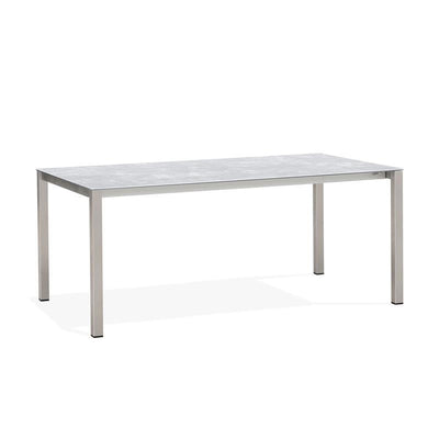 Table à rallonge frontale rotative Marikk 240/180x99,5 cm plateau en céramique avec structure en acier inoxydable