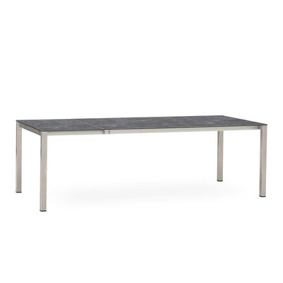Table à rallonge frontale rotative Marikk 240/180x99,5 cm plateau en céramique avec structure en acier inoxydable