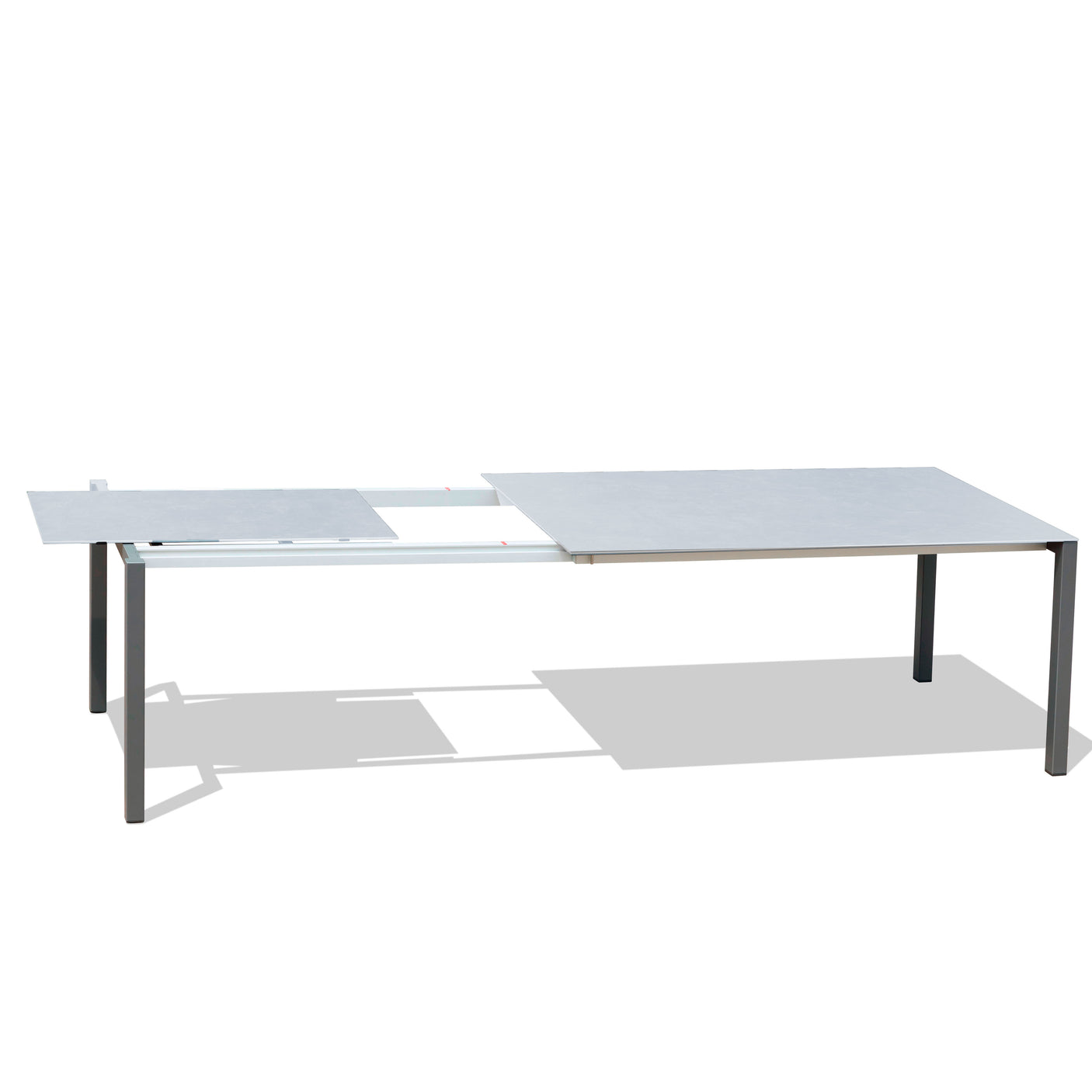 Marikk Rotations-Frontausziehtisch 220/160x99,5 cm Keramikplatte + Edelstahl pulverbeschichtet+Rollen