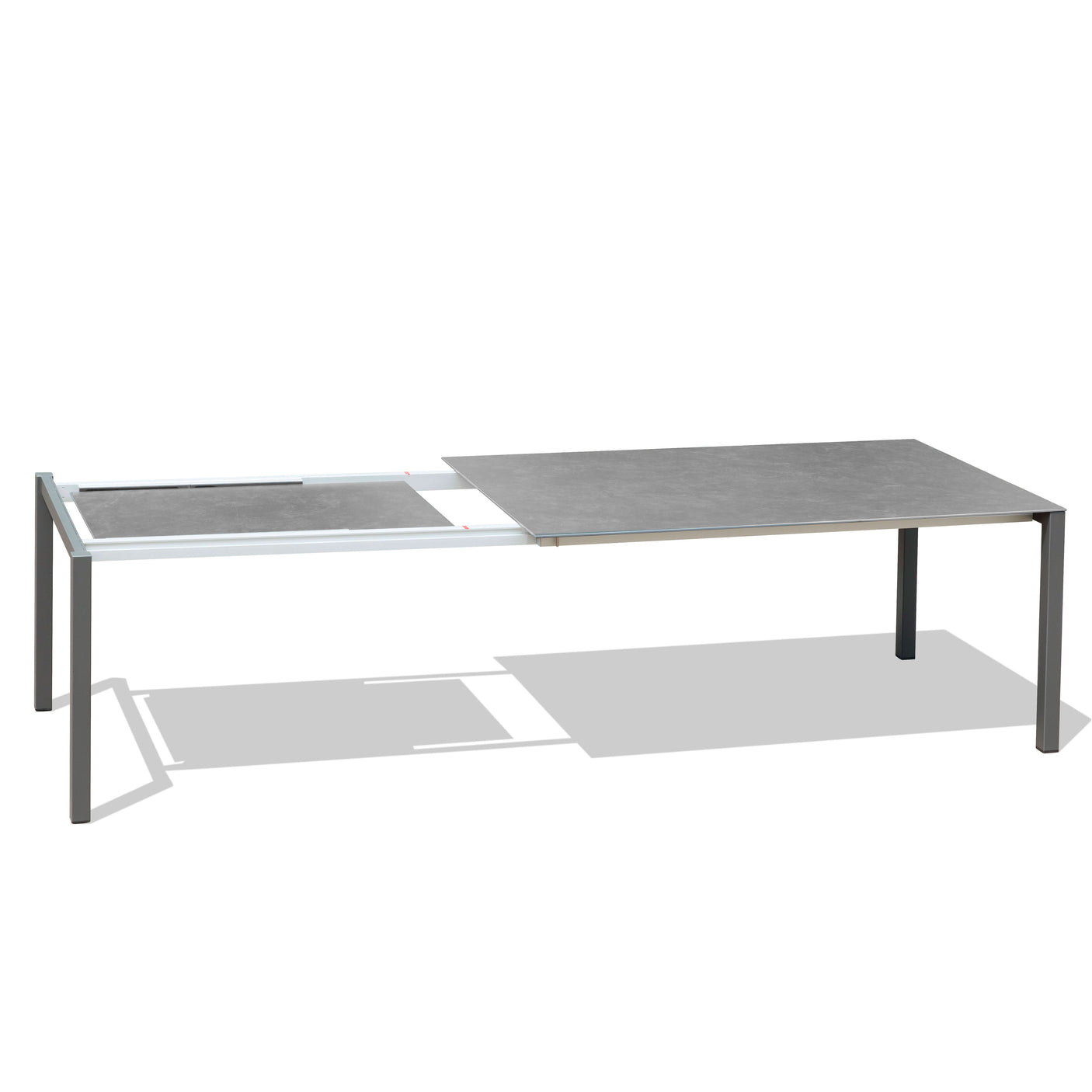 Marikk Rotations-Frontausziehtisch 220/160x99,5 cm Keramikplatte + Edelstahl pulverbeschichtet+Rollen