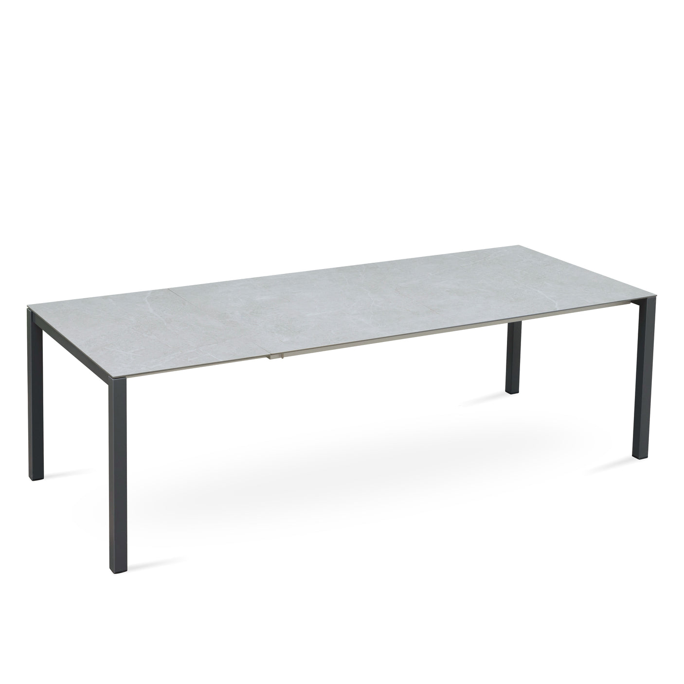 Marikk Rotations-Frontausziehtisch 240/180x99,5 cm Keramikplatte + Edelstahl pulverbeschichtet+Rollen