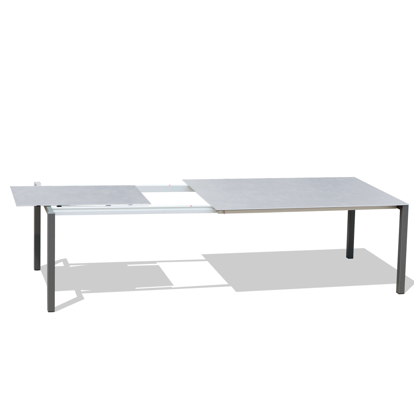 Marikk Rotations-Frontausziehtisch 240/180x99,5 cm Keramikplatte + Edelstahl pulverbeschichtet+Rollen