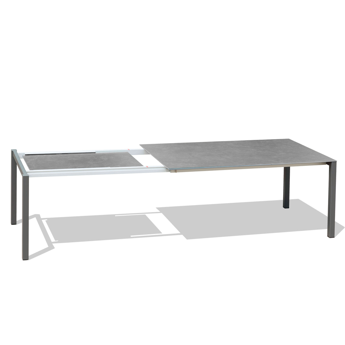 Marikk Rotations-Frontausziehtisch 240/180x99,5 cm Keramikplatte + Edelstahl pulverbeschichtet+Rollen