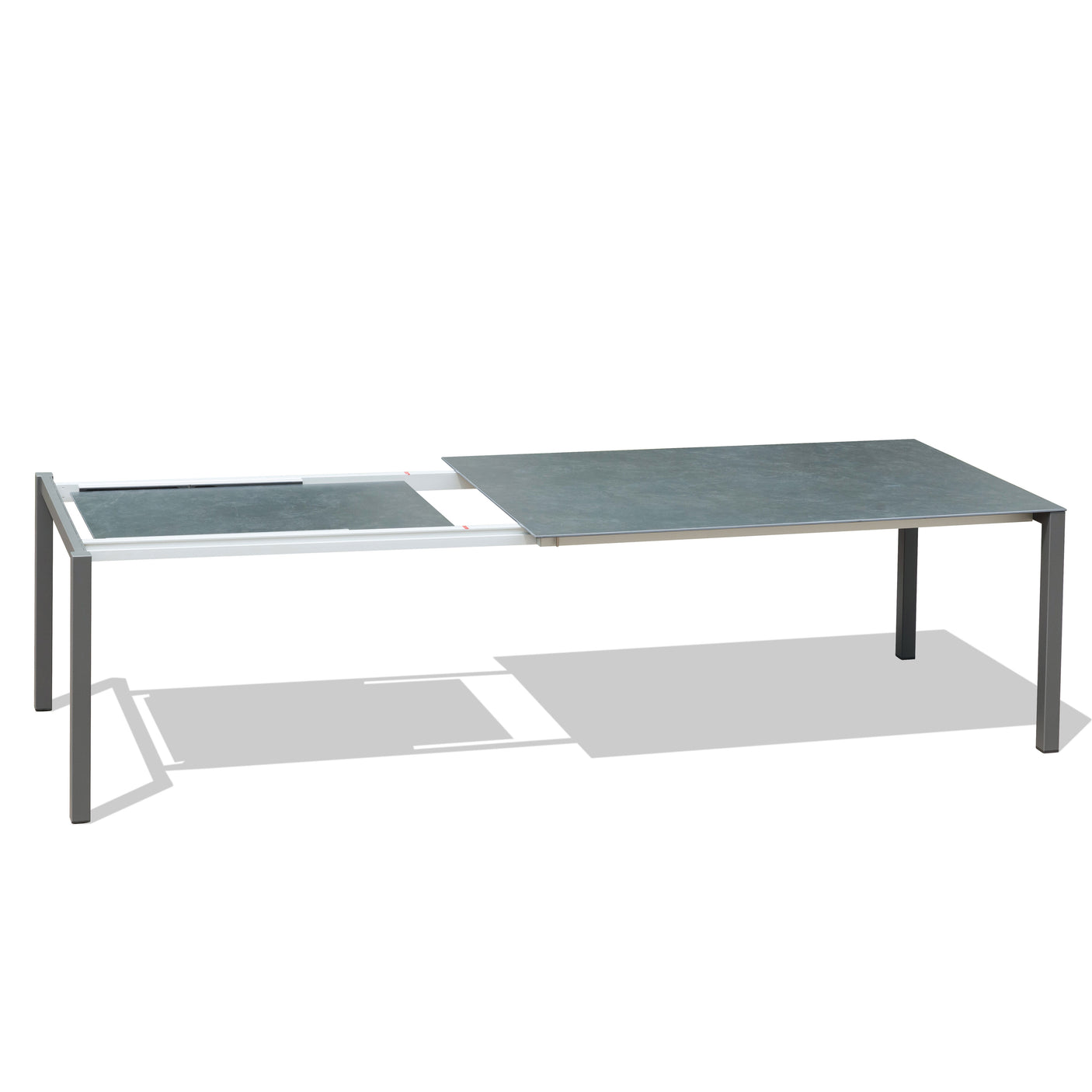 Marikk Rotations-Frontausziehtisch 240/180x99,5 cm Keramikplatte + Edelstahl pulverbeschichtet+Rollen