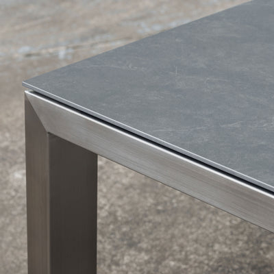 Marikk Deluxe Frontausziehtisch 340/280/220x100cm Keramikplatte mit Edelstahlgestell und Rollen