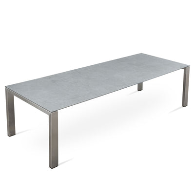 Marikk Deluxe Frontausziehtisch 340/280/220x100cm Keramikplatte mit Edelstahlgestell und Rollen