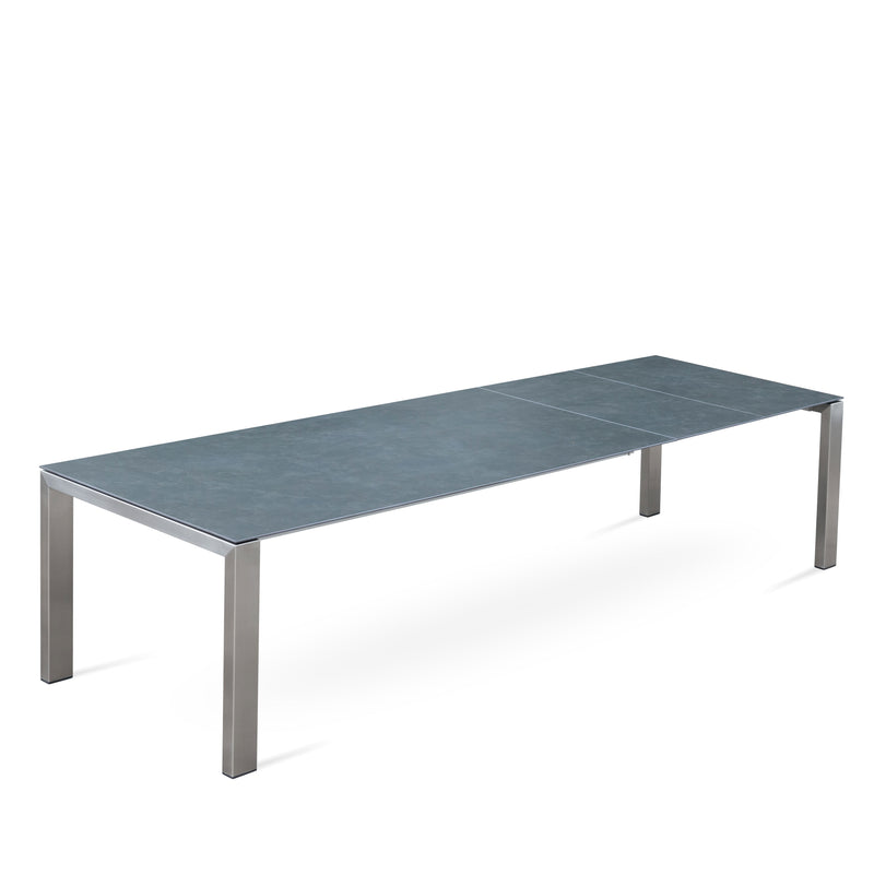 Marikk Deluxe Frontausziehtisch 340/280/220x100cm Keramikplatte mit Edelstahlgestell und Rollen