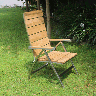 Zilart high back chair Teak Grade A brushed - Teak GRADE A NATURAL brushed + stainless steel frame