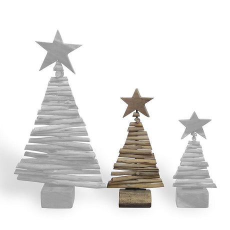 Teak Christmas tree medium with stand made of driftwood pieces - approx. 19 cm high
