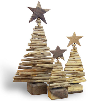 Large teak Christmas tree with stand made of driftwood branches - approx. 25 cm high