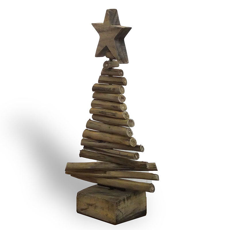 Teak Christmas tree medium with stand made of driftwood pieces - approx. 19 cm high