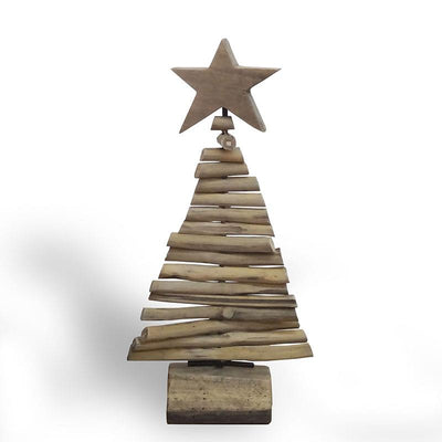 Teak Christmas tree medium with stand made of driftwood pieces - approx. 19 cm high