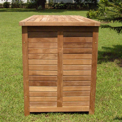 Gartentruhe mit wasserabweisendem Deckel groß 123 cm Teak mit Messingbeschlägen