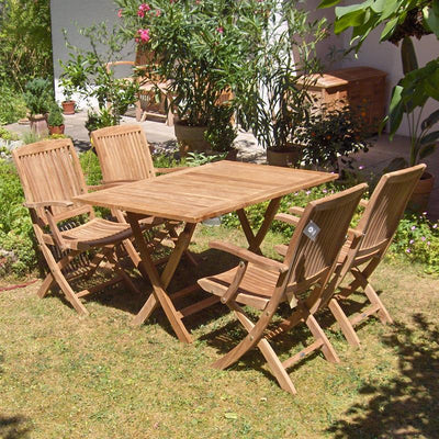 Comforteck folding set 130 consisting of Comforteck folding table rectangular 130 x 85 and Comforteck folding chairs with armrests made of teak with stainless steel fittings