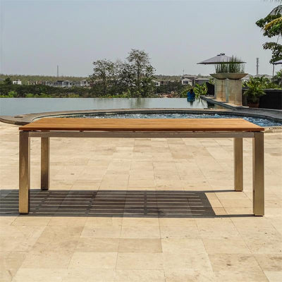 Zilart bench set Teak Natural 210/2/2 consisting of Zilart dining table 210 x 100 with 2 garden benches and 2 side tables/stools