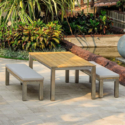 Zilart Gartenbank ohne Rückenlehne 190x45 cm -  Teak GRADE A NATUR gebürstet + Edelstahlgestell