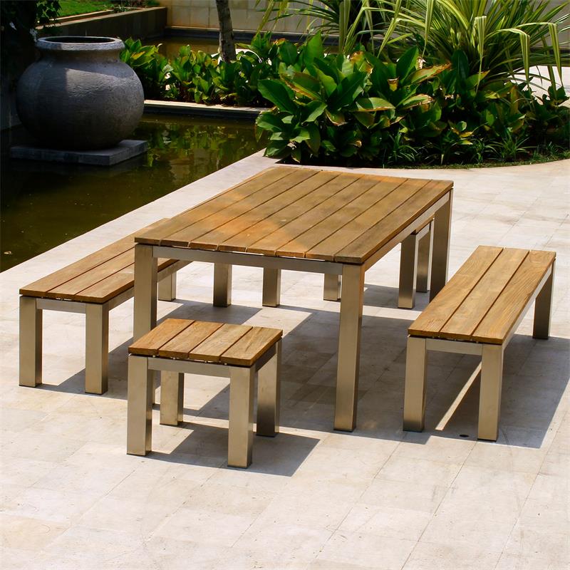 Zilart bench set Teak Natural 210/2/2 consisting of Zilart dining table 210 x 100 with 2 garden benches and 2 side tables/stools