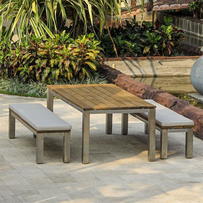 Zilart bench set Teak Natural 210/2/2 consisting of Zilart dining table 210 x 100 with 2 garden benches and 2 side tables/stools