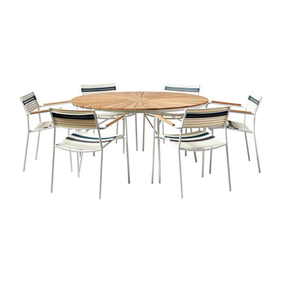 Mood Classic Stapelstuhl Weiß/Weiß+Grau/Petrol Aluminium pulverbeschichtet mit Teakarmlehnen