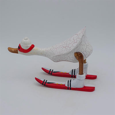 Duck »Dominik« - small, bent forward, white with skis