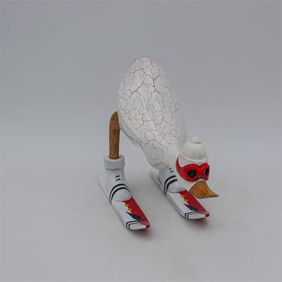 Duck »Dominik« - small, bent forward, white with skis